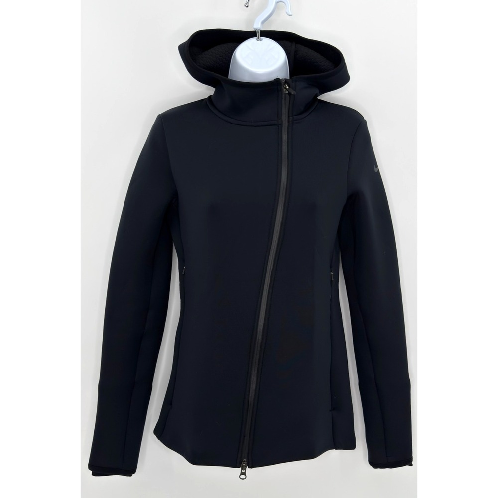 Nike Therma-FIT Jacket Womens XS Black Full Zip Scuba Hood Stretch Training